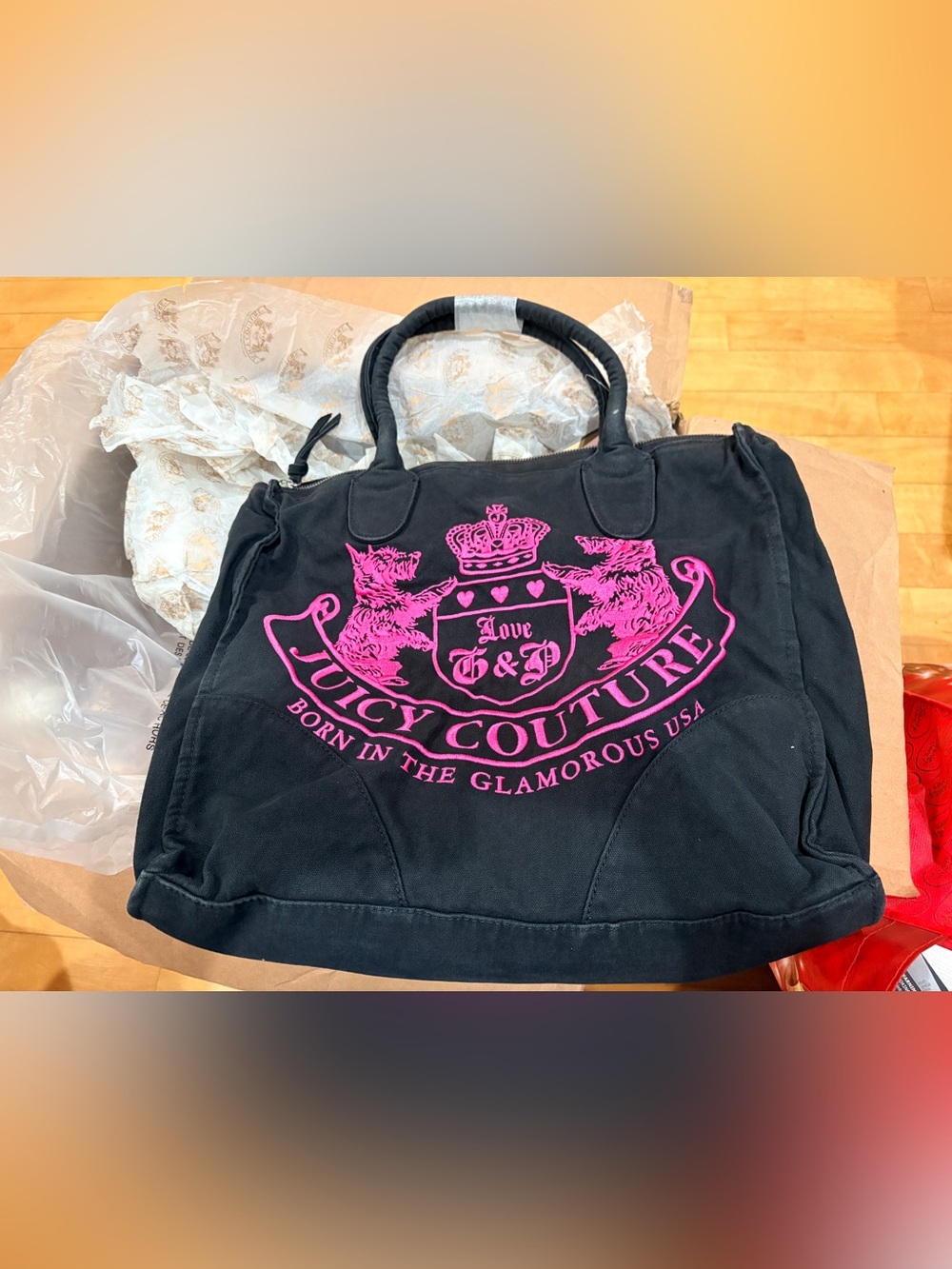 NWT 100% Authentic Y2K vintage juicy couture denim tote bag pink embroidered